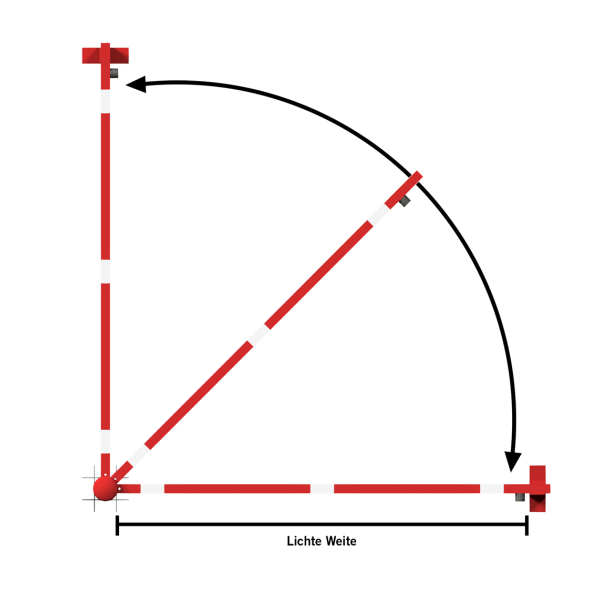Swing barrier | for casting in concrete, hot-dip galvanized and red coated with white reflecting rings | clear width: 2500 mm | with Euro profile cylinder lock